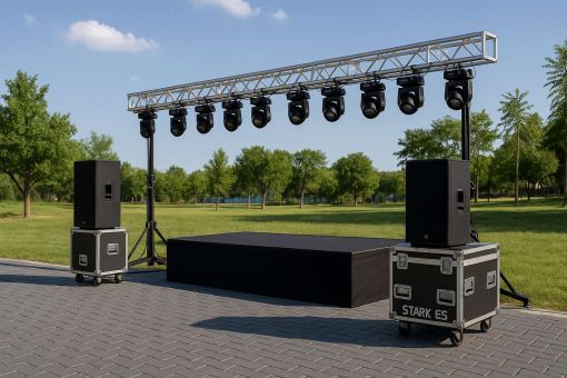 Profesyonel etkinlikler için sahne kurulumu, sahne ışık sistemi ve kiralık ses sistemi Ankara.